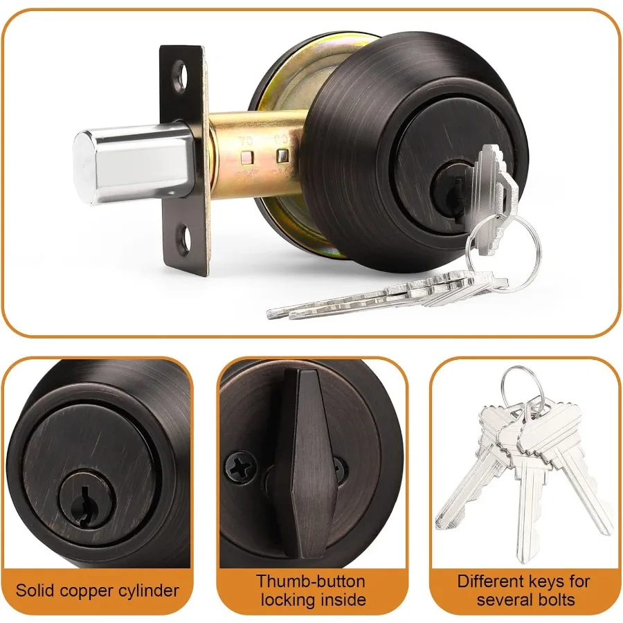 اسطوانة واحدة ديدبولت للباب الخارجي مع مفاتيح مختلفة قفل باب الدخول مع مفاتيح لمسة نهائية برونزية مفاتيح مكونة من 6 قطع مجموعة دي