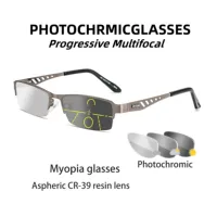 Gafas de lectura multifocales fotocromáticas para hombre, gafas bifocales con bloqueo azul para negocios, gafas antiradiación para ordenador, gafas para ver lejos y cercanos