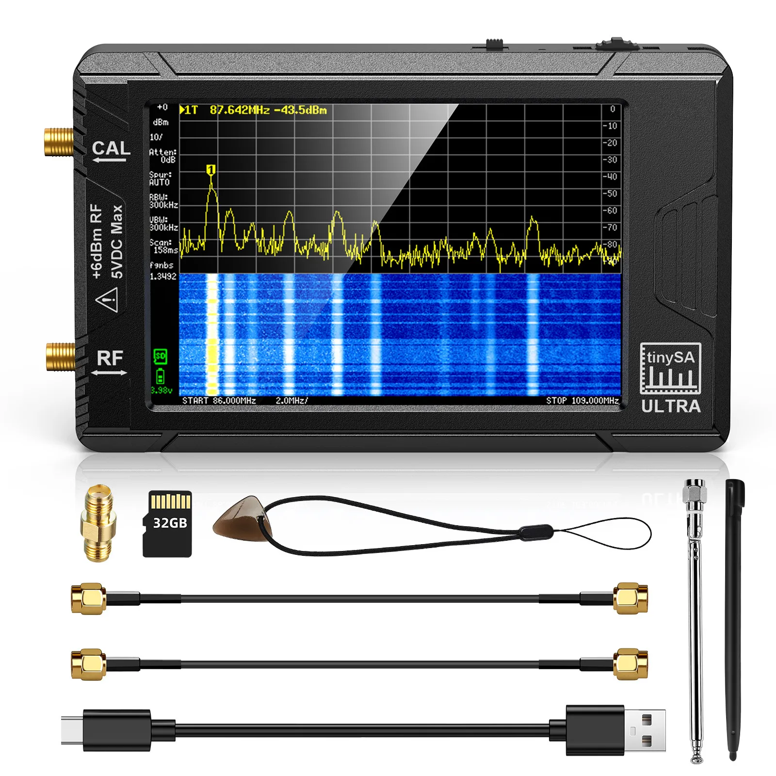 Analisador de Espectro Minúsculo Tinysa Ultra Display 100khz a 5.3ghz com 32gb Versão do Cartão V0.4.5.1 Rede Interna Lan Tester Novo