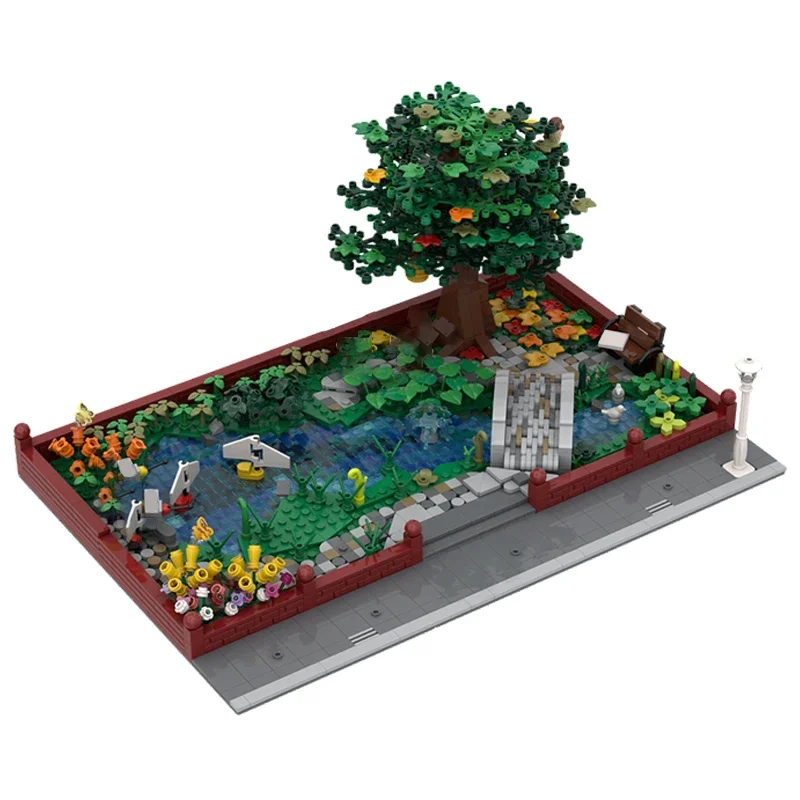 Street View Model MOC Building Bricks Active Area Pond Park Green Modular Technology Gifts Holiday Assemble Children Toys Suit