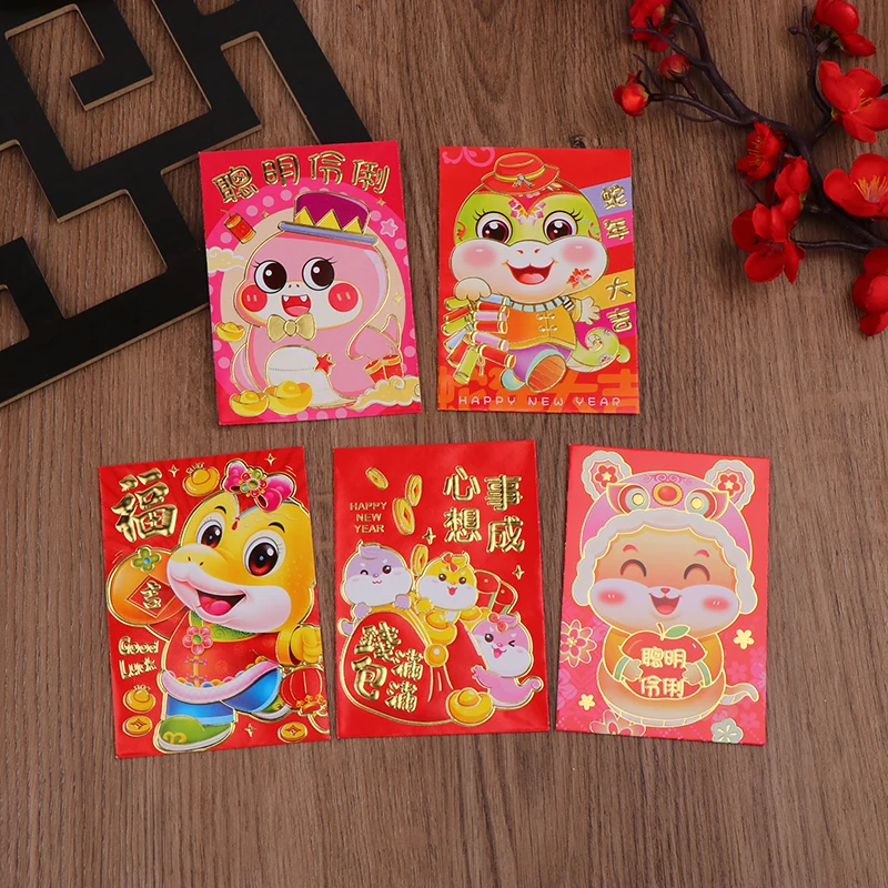 6Pcs 2025 Year Of The Snake Spring Festival Red Envelope Lunar New Lucky Money Chinese Packet For Envelopes Money Paper Bag