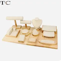 Bamboo and Wood with Microfiber Cloth Jewelry Display Stand Necklace Ring Display Stand Bracelet Earrings Display Jewelry Stand