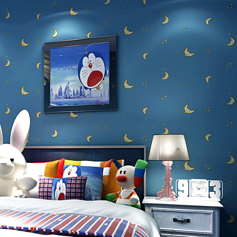 Star Moon children's room wallpaper non woven Boy Girl Bedroom cartoon Princess environmental wallpaper