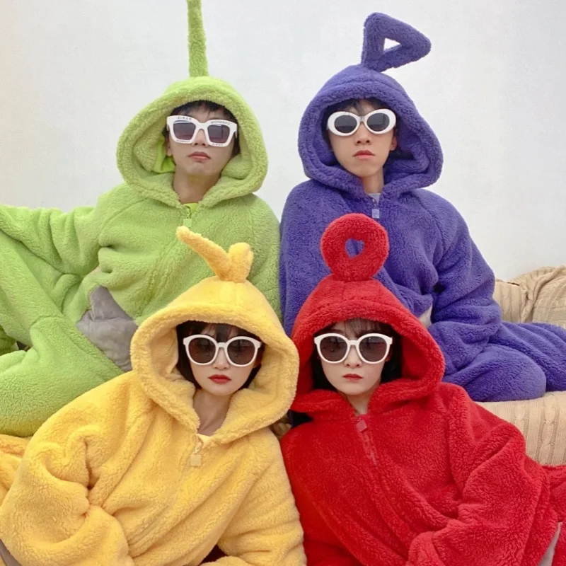 Kids Adult Cosplay Teletubbies Costumes Soft Long Sleeves Piece Pajamas Costume Lala Home Clothes Unisex Hallowe Party Wear