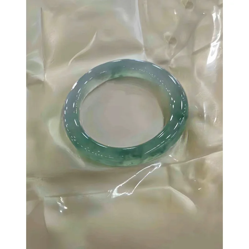 Natural Icy Clear Jade Bangle Water Green Round Bar Positive Circle Jade