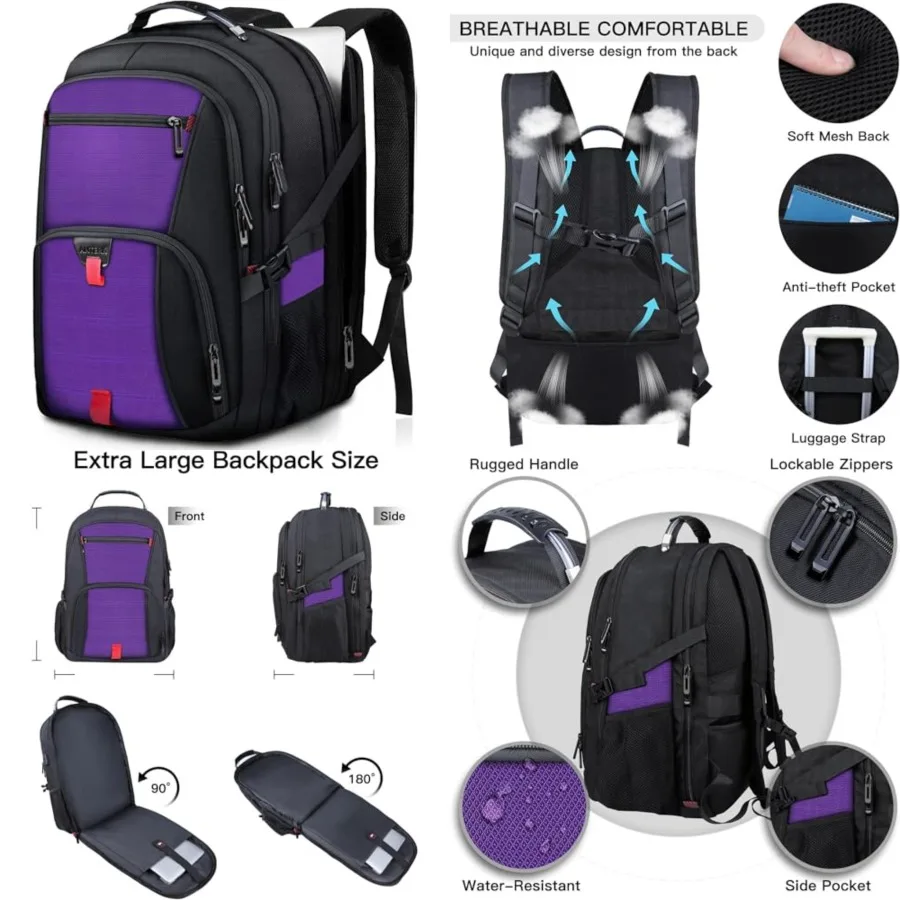 

Travel Backpack, Laptop Backpacks for Men Women, 55L Anti Theft Water Resistant College Bussiness TSA Airline Approved Work Com