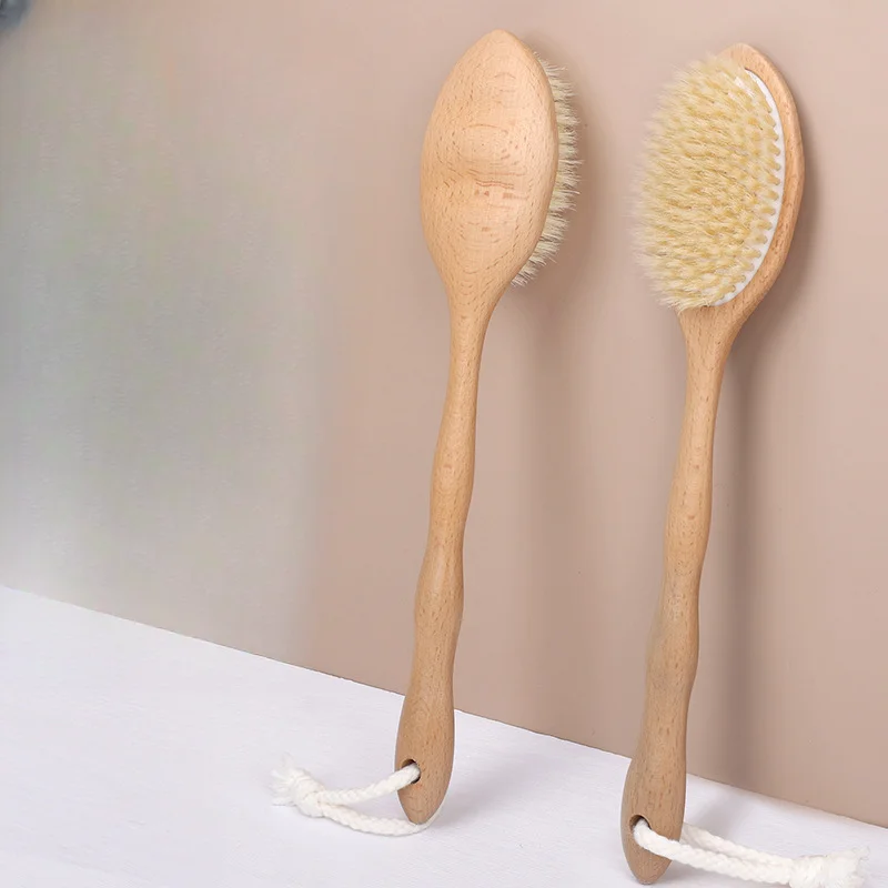 Bathroom Bath Brush  Bath and Back Rub Solid Wood Brush  Bath Brush Long Handle Pig Hair Brush