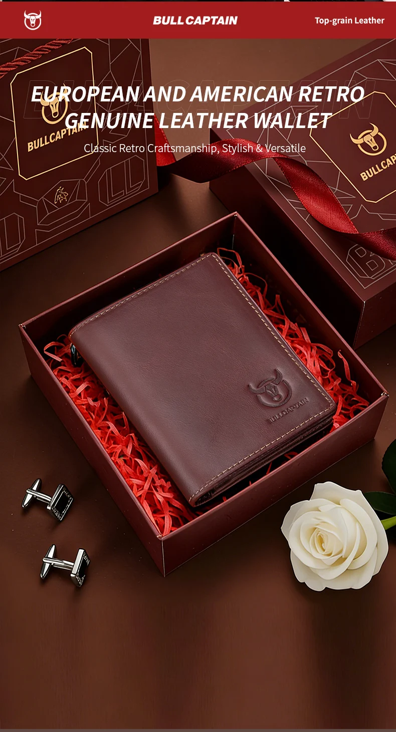 BULLCAPTAIN Bifold-Geldbörse aus echtem Leder mit großem Fassungsvermögen, Kreditkartenetui für Herren mit 15 Kartenfächern, RFID-Geldbörse – Detail 6