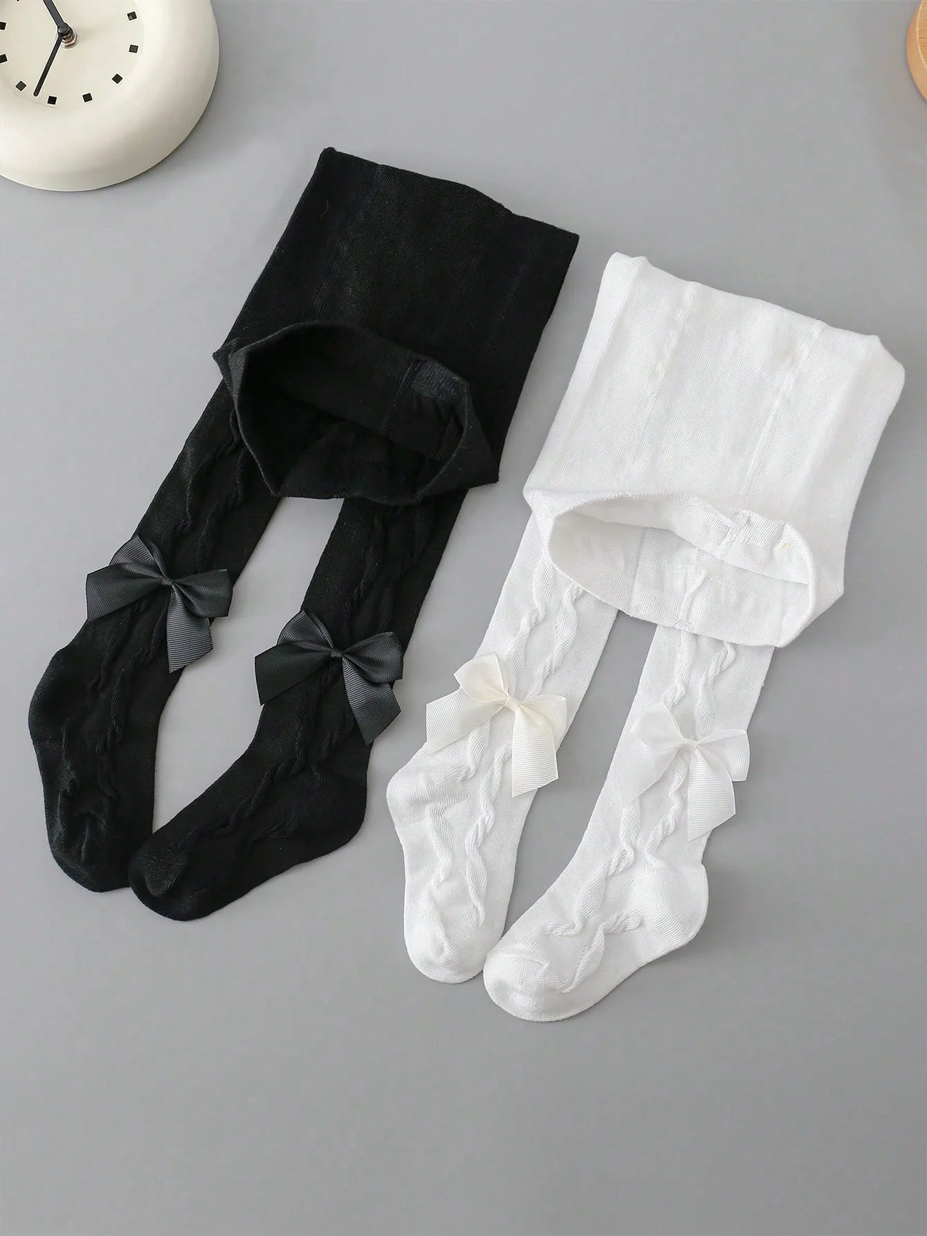 2 Pairs Pantyhose with Side Threaded Bowknots,Children's Soft Stretchy Pants,Cute Tights Kids Leggings for 1-12 Years Baby Girls