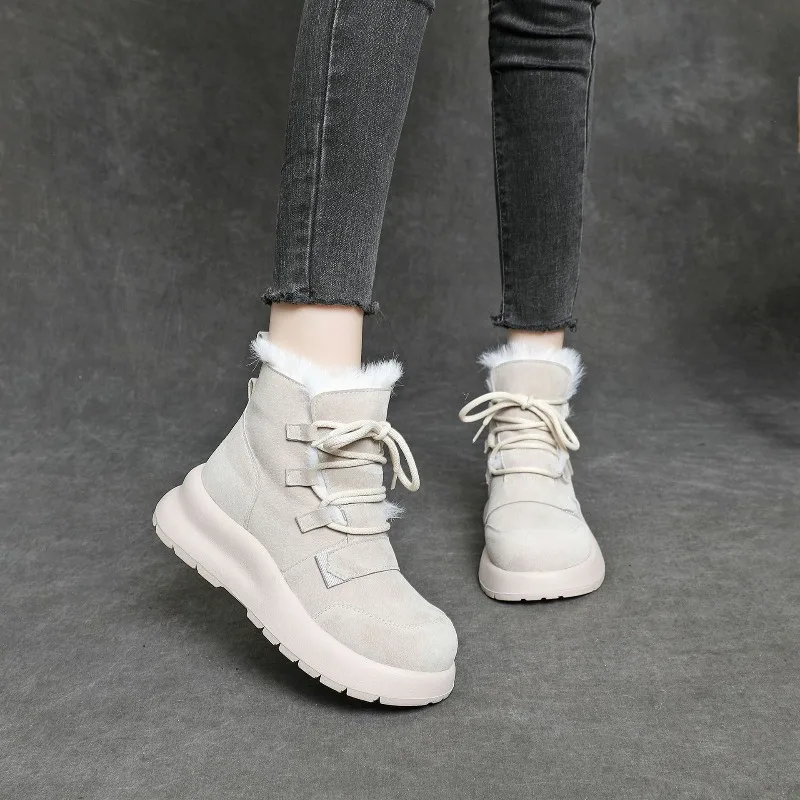 Cowhide Extra Thick Integrated Snow Boots Women's Winter Velvet Thickened Lightweight Rabbit Thick-soled Warm Cotton Shoes