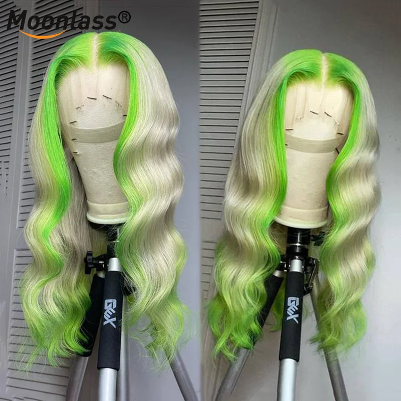 613 Colored Green Highlight Straight Human Hair Wig Loose Wave Wig 13x4 Transparent Lace Frontal Brazilian Virgin Human Hair Wig