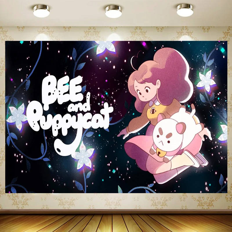 Bee and PuppyCat Background Birthday Party Supplies Decoration Customize game Backdrop Baby Shower Banner Kid Faovr Room Decor