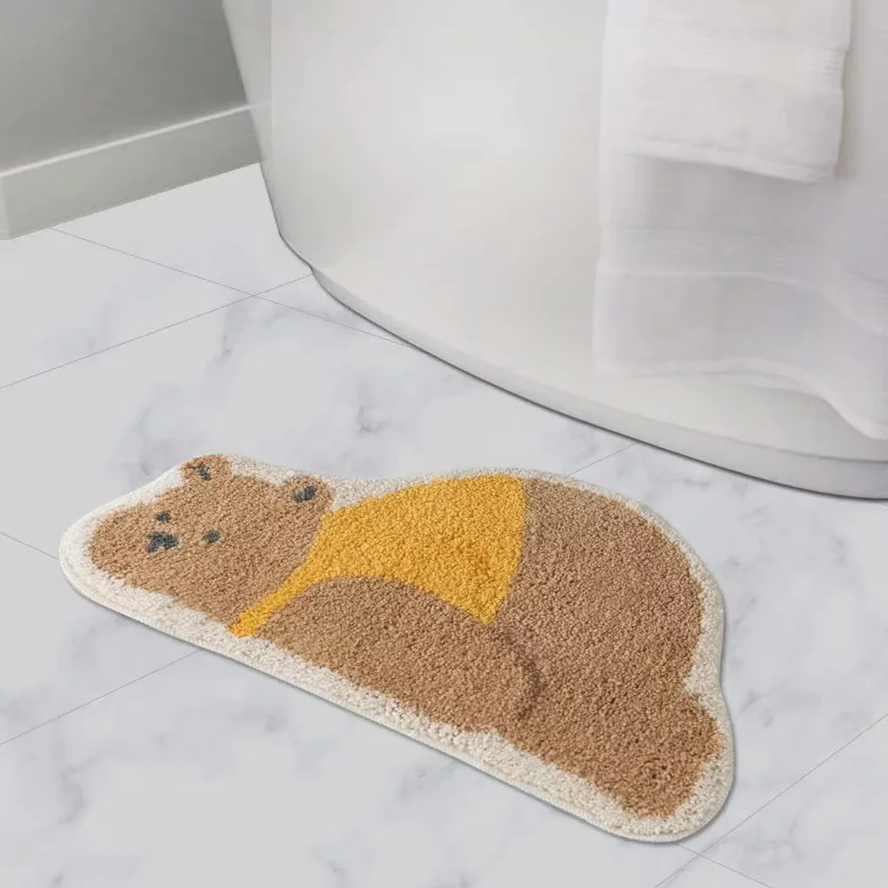 VIKAMA Cartoon Bear Irregular Shaped Doormat Non Slip Durable Water Absorbent Floor Mat Bathtub Bathroom Kids Room Decor