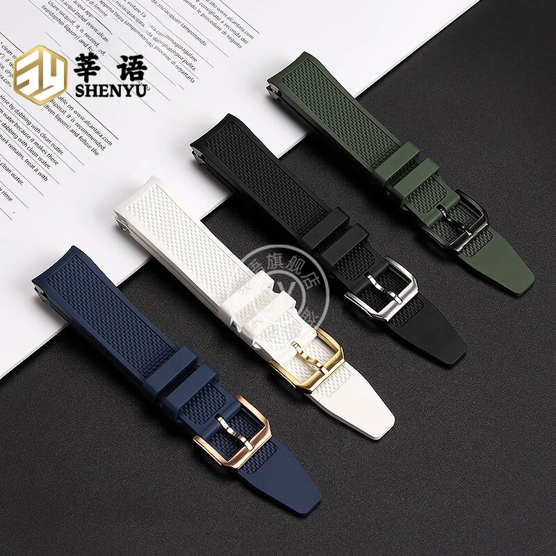 Shenyu Dust-free fluororubber watchband For IWC Portugieser series IW371607 IW371620 Curved interface Watch accessories 20mm