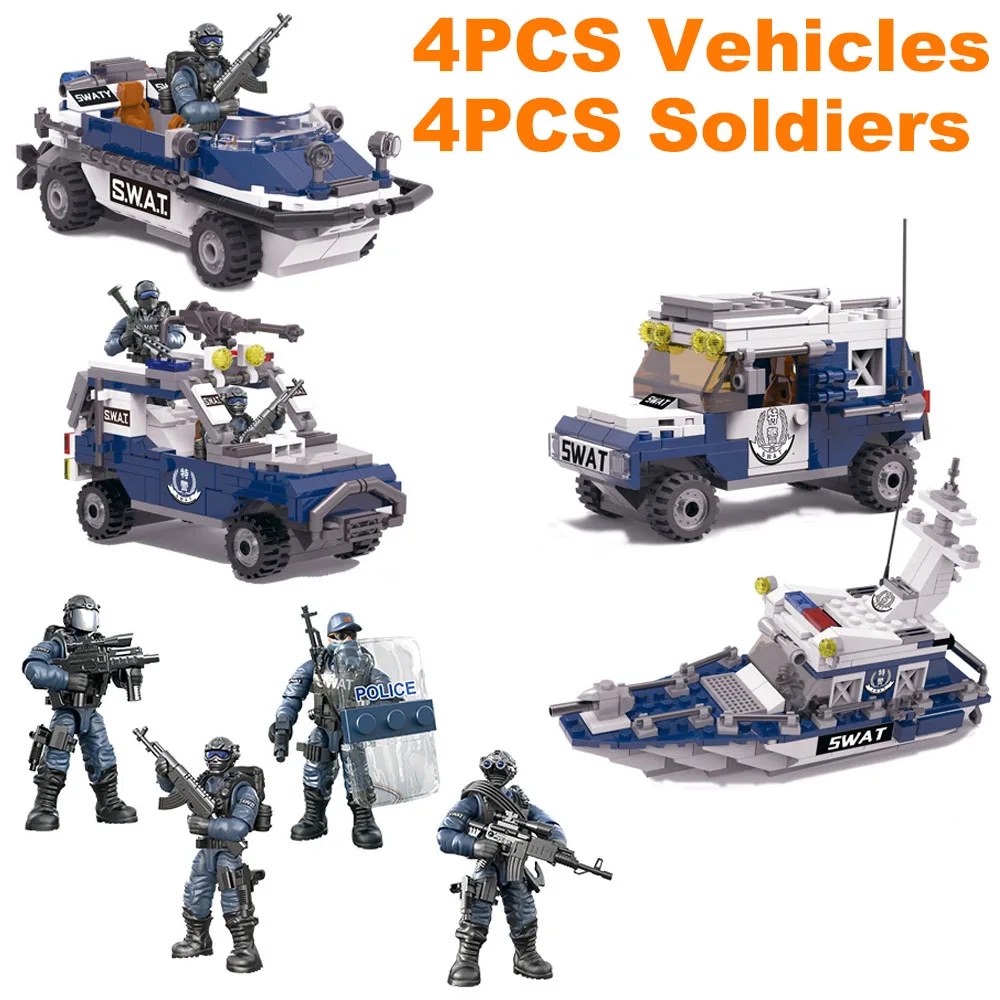 

Sea Land Police Call of Duty Military Operational Radar Base Humvee Soldiers Weapon Building Blocks Fit Mega Bloks Toy For Boy