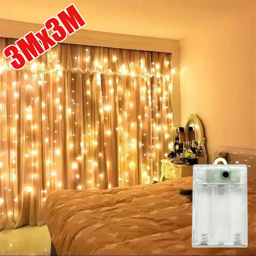 

Battery Powered Wedding String Lights for Home Curtain Lights 8 Modes Garland LED Curtain Fairy Light Bedroom Decoration