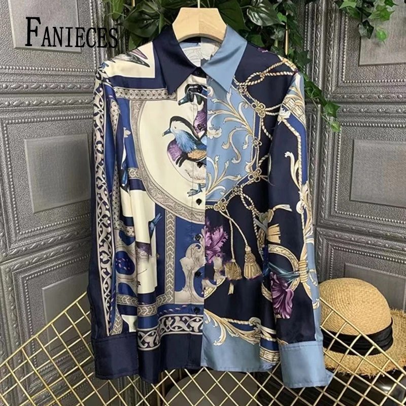 FANIECES S-3XL 블라우스 blusa mujer Women Baroque Shirts Blouses Chic Vintage Printed Elegant Blouse Spring Long Sleeve Tops 6106