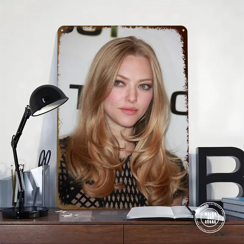 Amanda Seyfried Portrait Metal Poster Customized Wall Art Retro Vintage Tinplate Signs for Decor Room Decoration Cozy House Home