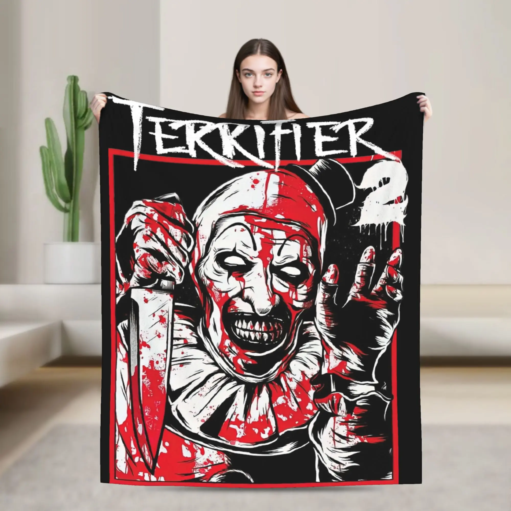 Terrifier 2 Movie Art The Clown Blanket Flannel Decoration   Multifunction Warm Throw Blanket for Bed Couch Bedspreads