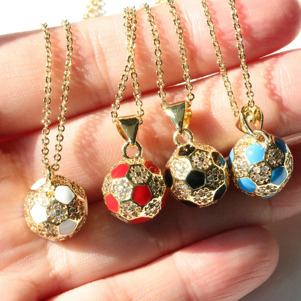 

HOT 4Pcs/Lot 11mm18K Gold Plated Micro Pave Zircon Enamel Football Ball Beads For DIY Necklace Earrings Bracelets Jewelry Making