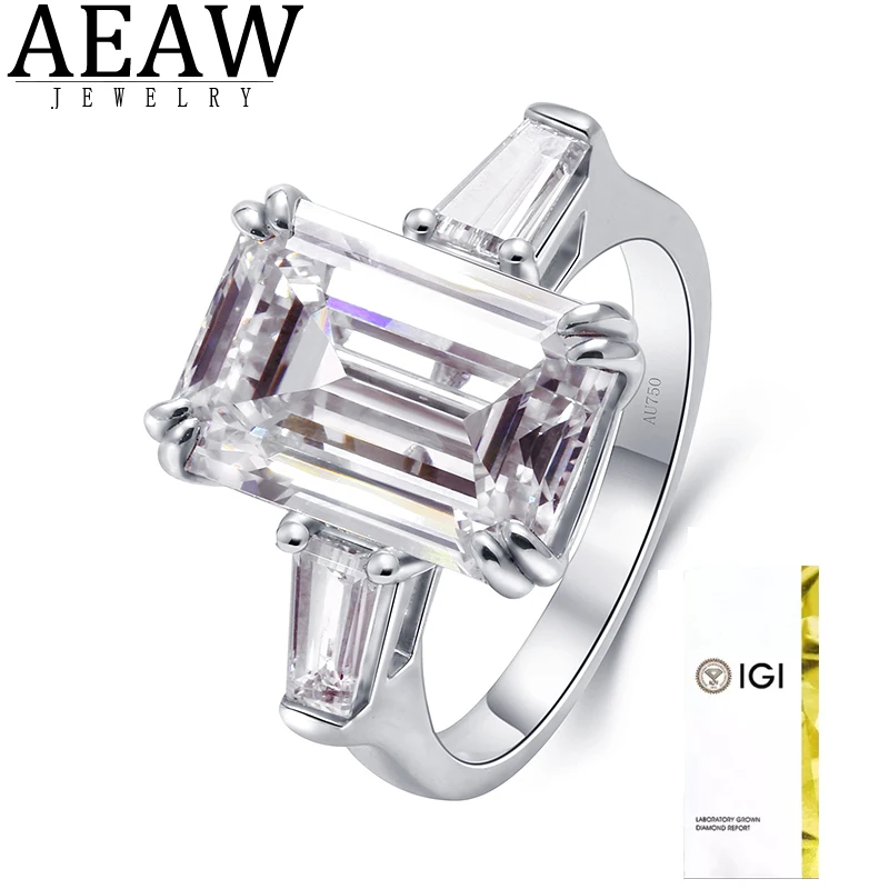 

3Ct Emerald Cut CVD HPHT DEF Color VS-VVS Lab Grown Diamond 3-Stone Wedding Rings Solid 14k White Gold With IGI Certificate