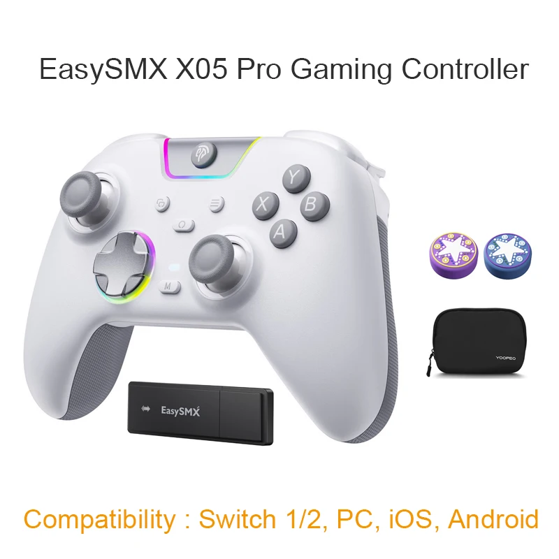 EasySMX X05 Pro draadloze gamepad, Hall-effect anti-drift joystick, dubbele vibratiecontroller voor pc Switch 1/2 Android iOS Steam