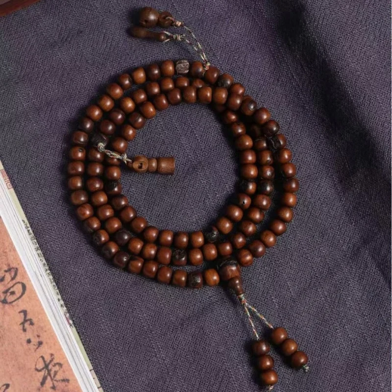 Thunder-stained jujube wood with 108 , 7x8mm, vintage-style , unisex prayer beads, multi-loop bracelet, hand-