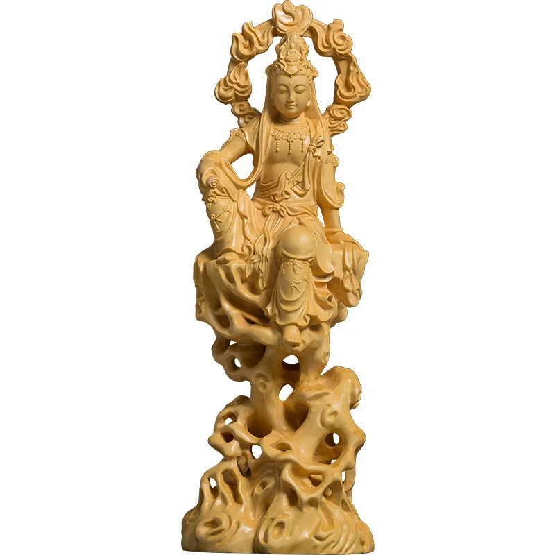 Zi Zai Kuan Yin Masterpiece Statue, Carved from Premium Wood, Ideal for Home and Garden Decoration