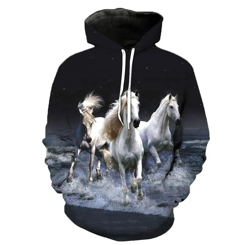 2024 new autumn 3D printed men\'s hoodie animal horse pullover loose sportswear casual men\'s fashion pullover