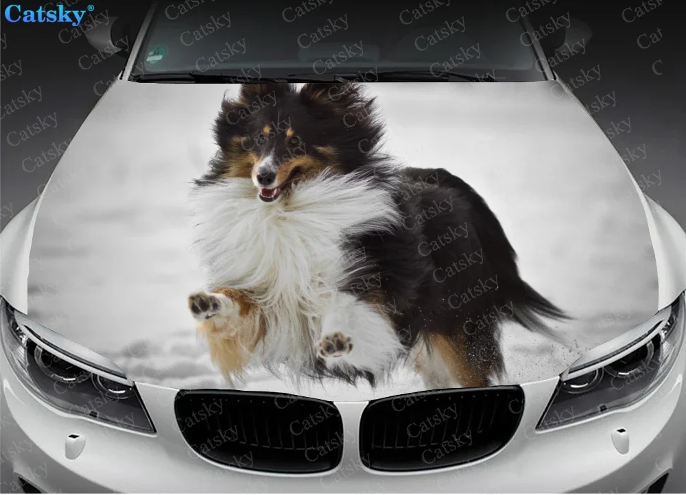 Animal Rough Collie Car Hood Vinyl Decal Stickers Wrap Vinyl Film Engine Cover Decals Sticker Universal Car Hood Cover Film