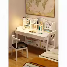 Solid Wood Desk with Bookshelf Integrated