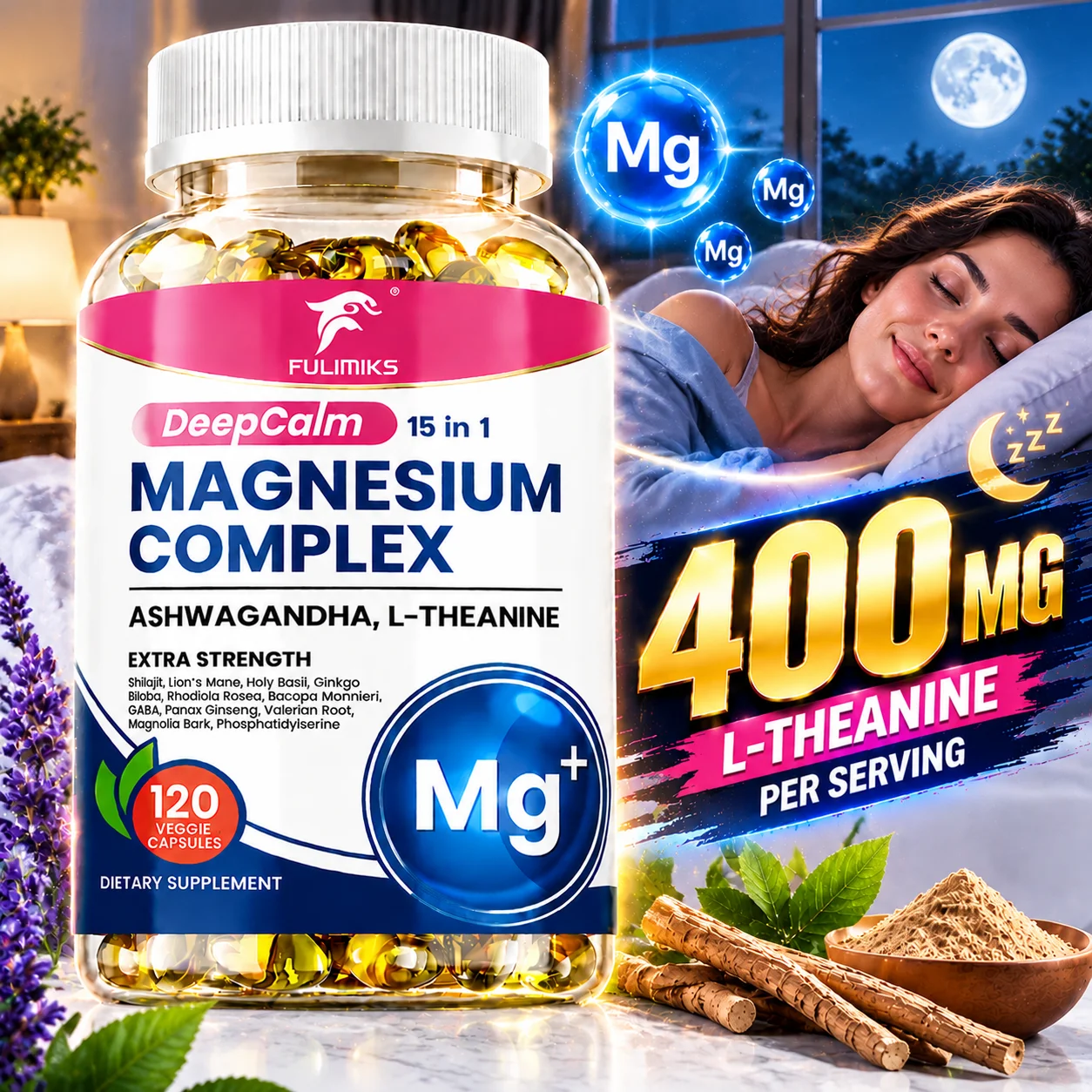 FULIMIKS DeepCalm 15-in-1 Magnesium Complex Supplement, Support Brain & Memory, Muscle, Sleep Health, Fatigue for Workers