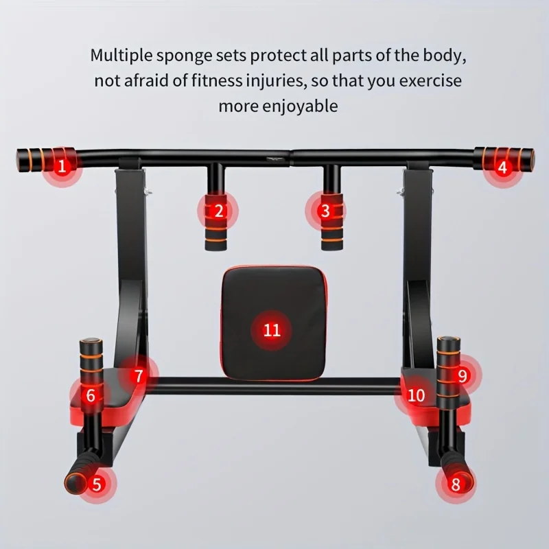 Multifunctional Wall Mounted Pull Up Bar Chin Up Bar Dip Station for Indoor Home Gym Workout, Power Tower Set Training image 6