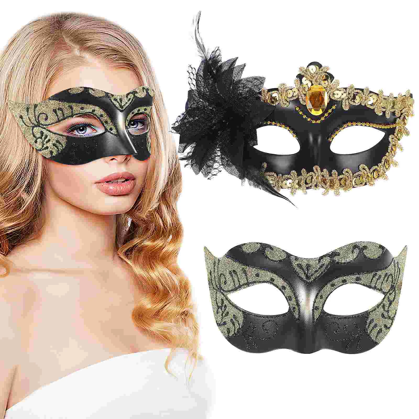 

2 Pcs Mask Prop Lady Masquerade Masks Ball Theatrical Party Venetian Men Costume For Adults