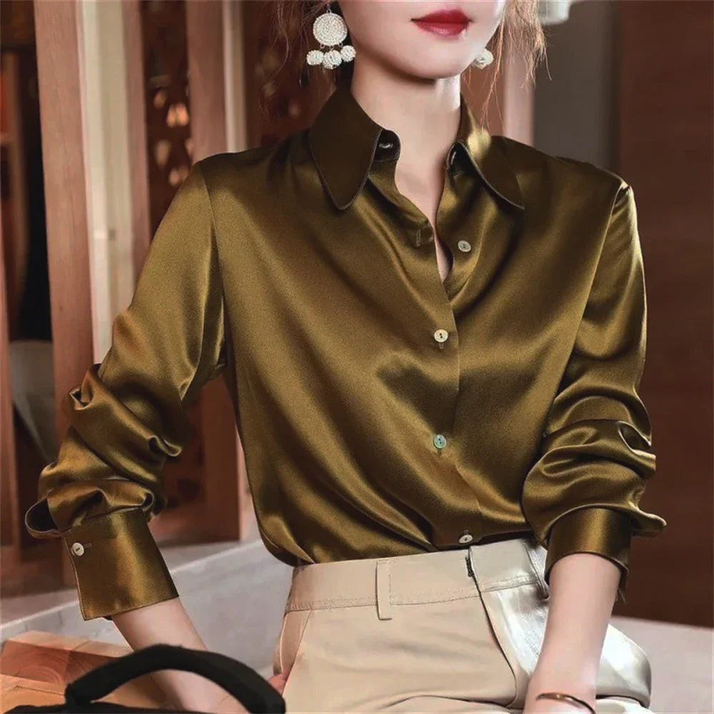 Korean Fashion Solid Color Design Chic INS Long Sleeve Women Blouse Shirt Spring Autumn New  Elegant Shirt Women\'s Tops