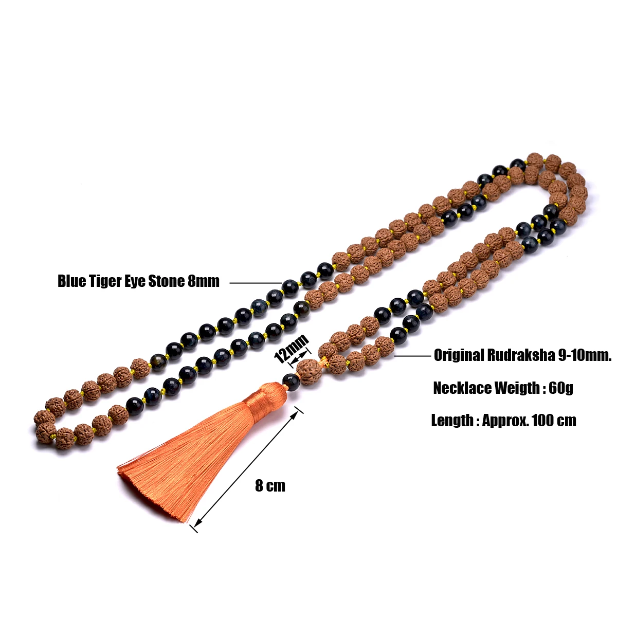 Authentic Genuine Rudraksha Mala 5 face Panchamukhi 108 Beads Japamala Ornament Rosary Japa Mala Necklace Puja Prayer Meditation