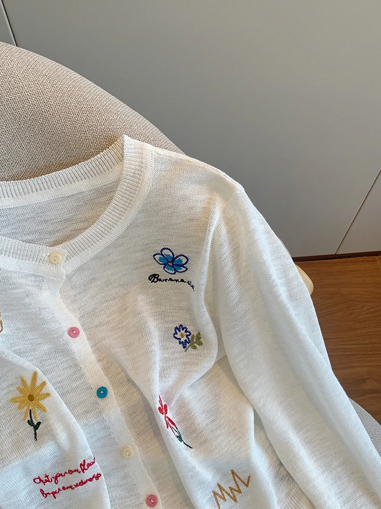 

Korean Sle round Ne Long Sve Printed Knitted Cardigan Thin Casual ex Autumn Faion Versatile Top Women's Knitted ...