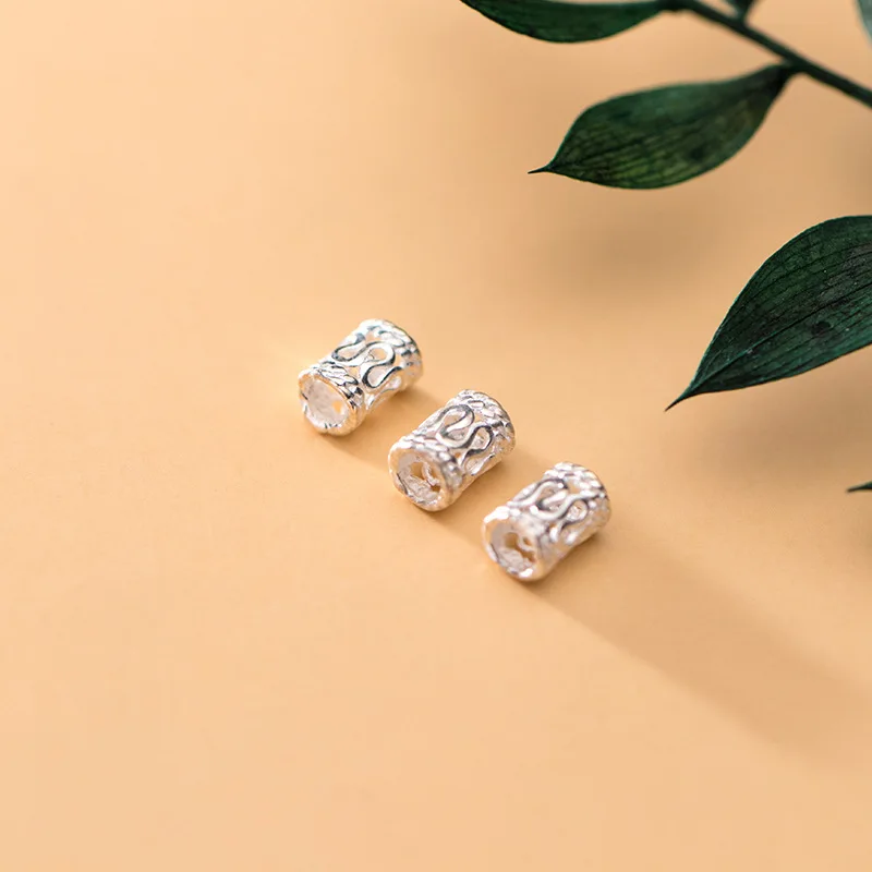 2pcs 925 Sterling Silver Hollow Out Loose Spacer Pipe Beads 5.5mm Handmade Bracelets S925 Silver Tube Beads DIY Jewelry Making