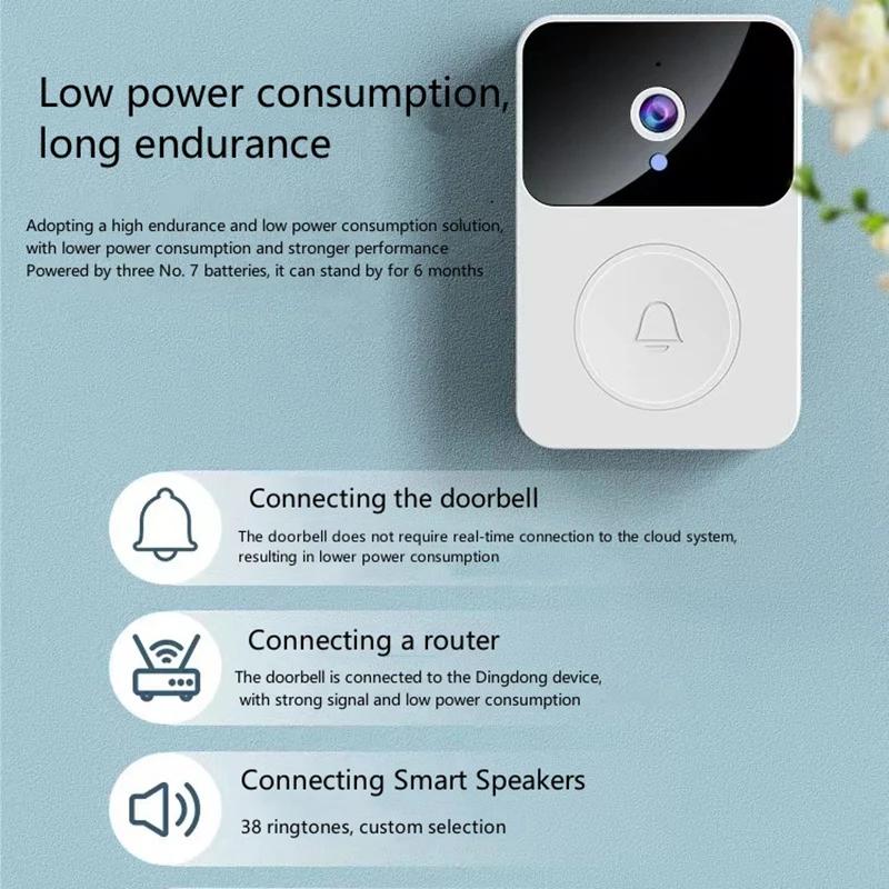 WiFi Video Doorbell Camera Visual Wireless Smart Doorbell Night Vision Two-Way Audio Cloud Storage Security Door Bell Chime