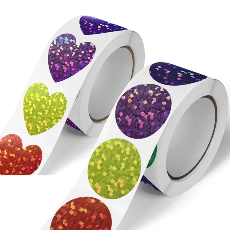 500pcs/roll Glitter Heart-shaped Stickers For School Teacher Reward Sticker Party Gift Decor Business Labels Stationery Stickers