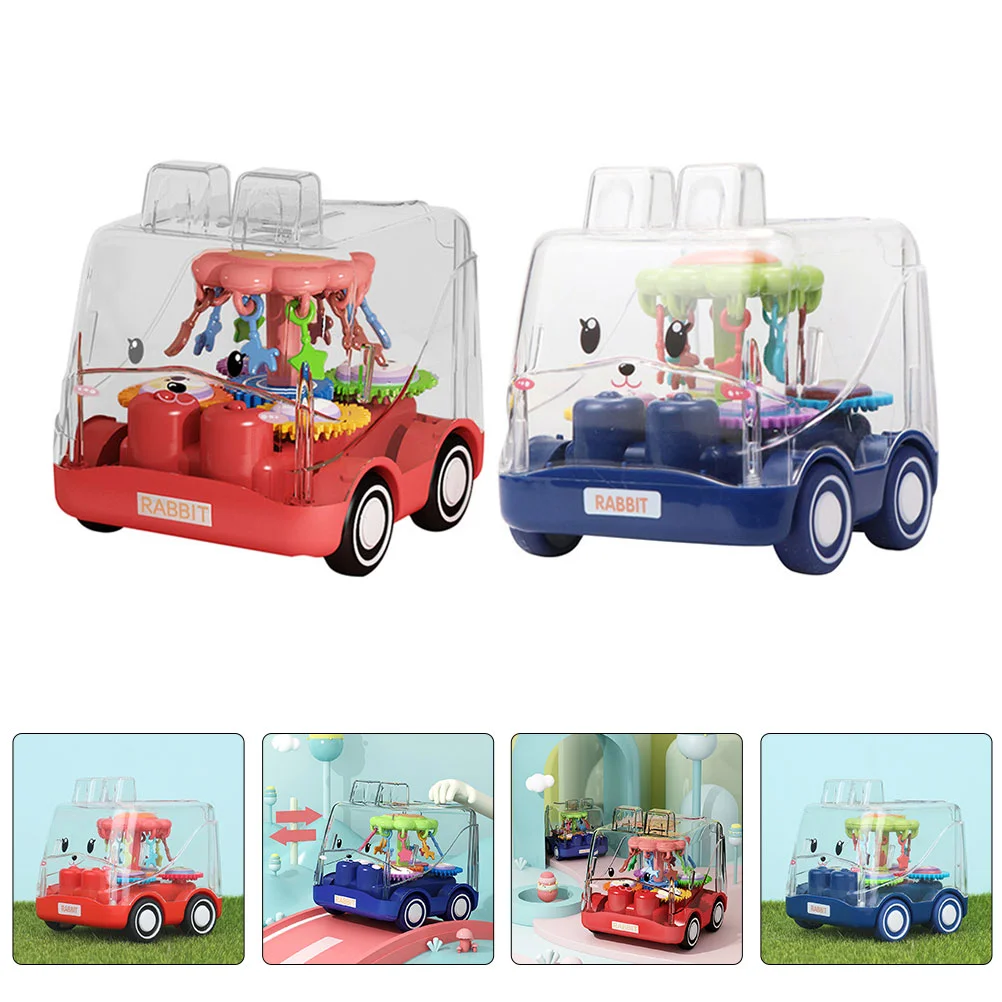 2 Pcs Toy Car Plastic Clear Bus Transparent Toddler Inertia Kids Fraction Power Cartoon Pull-back Pulling Toys