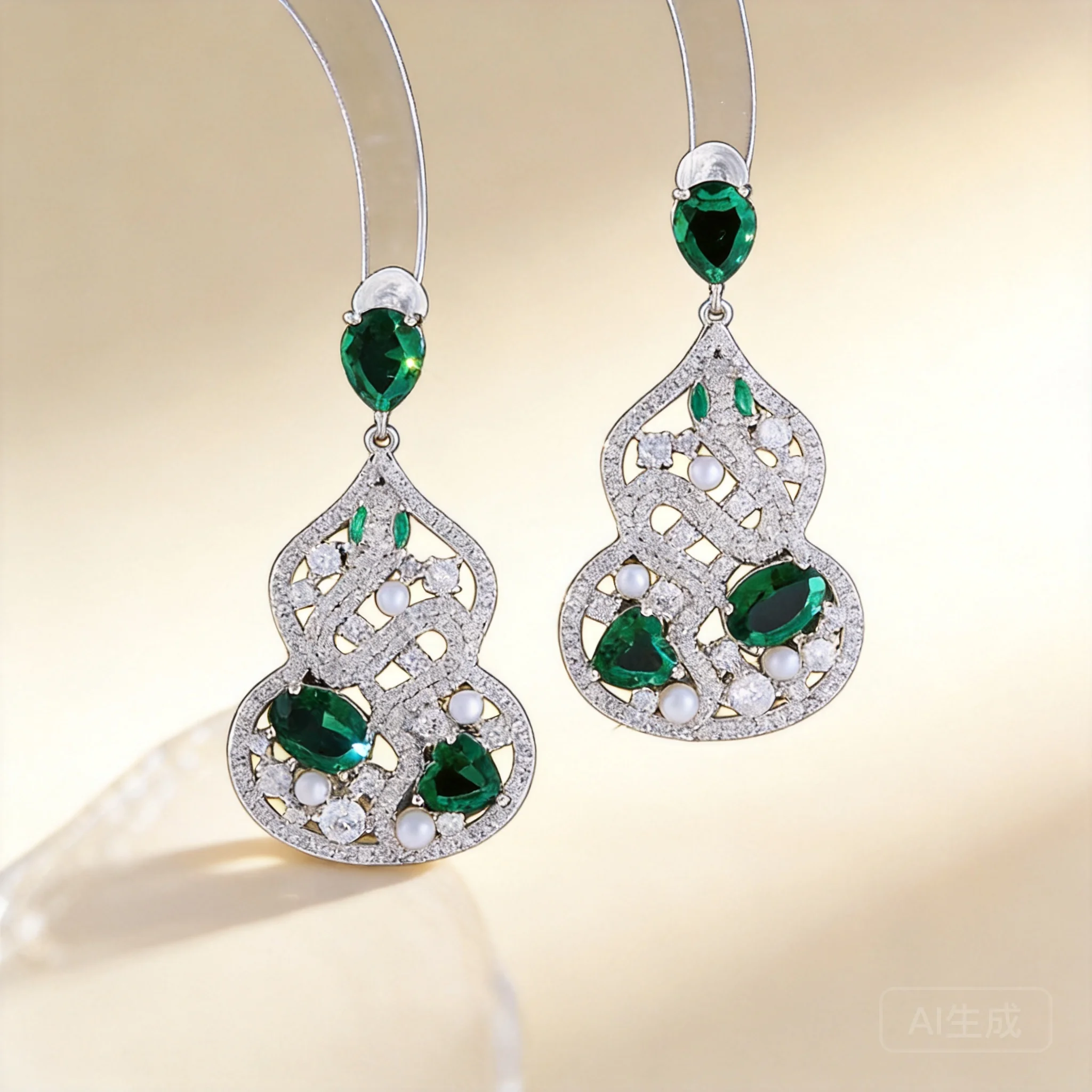 Chinese Style Hollow Out Snake Pattern Gourd Dangle Earrings For Women 925 Sterling Silver Needle Emerald Rhinestone Vintage Lon