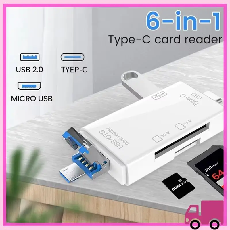 Compact OTG SD TF Type C Micro-Sd Card Reader Type C To Usb Otg Adapter 6 In1 USB 2.0 TF Card USB Flash Drive Card Reader