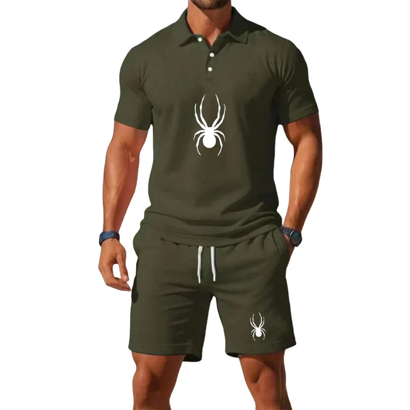 

Men's Summer Casual Fashion T-Shirt Set - Men's Shorts Set, Slim Fit, Retro Money Style Collar Design