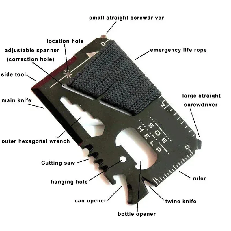 Multifunctional Stainless Steel Rescue Knife Card Outdoor Survival Tool with Paracord for Multitool Camping Gear