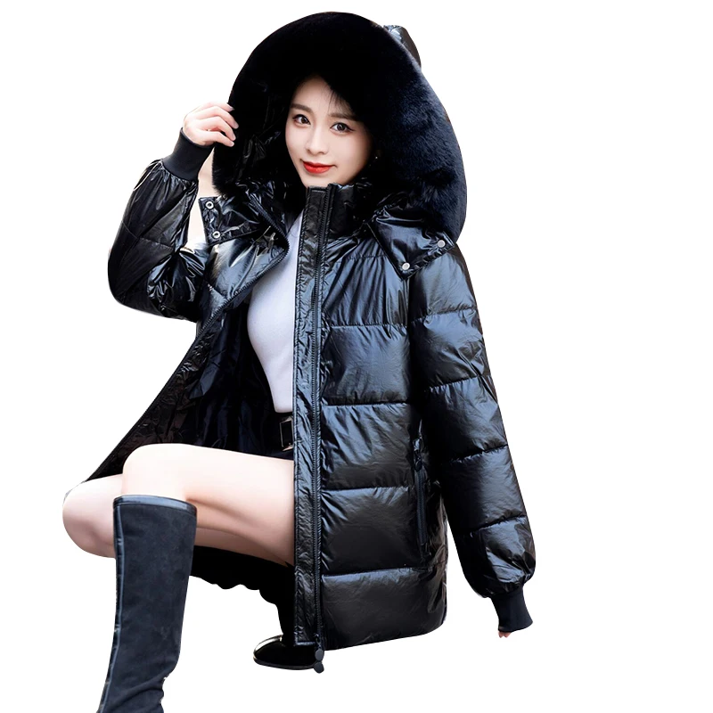 Big Fur Down Parkas Waterproof Autumn Jacket Woman New 2024 Korean Fashion Coat Female Glossy Hooded Winter Jacket Snow Wear