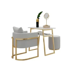 Nordic Style Simple Double-layer Marble Nail Table and Chair Set, Single and Double Golden Iron Nail Manicure Table