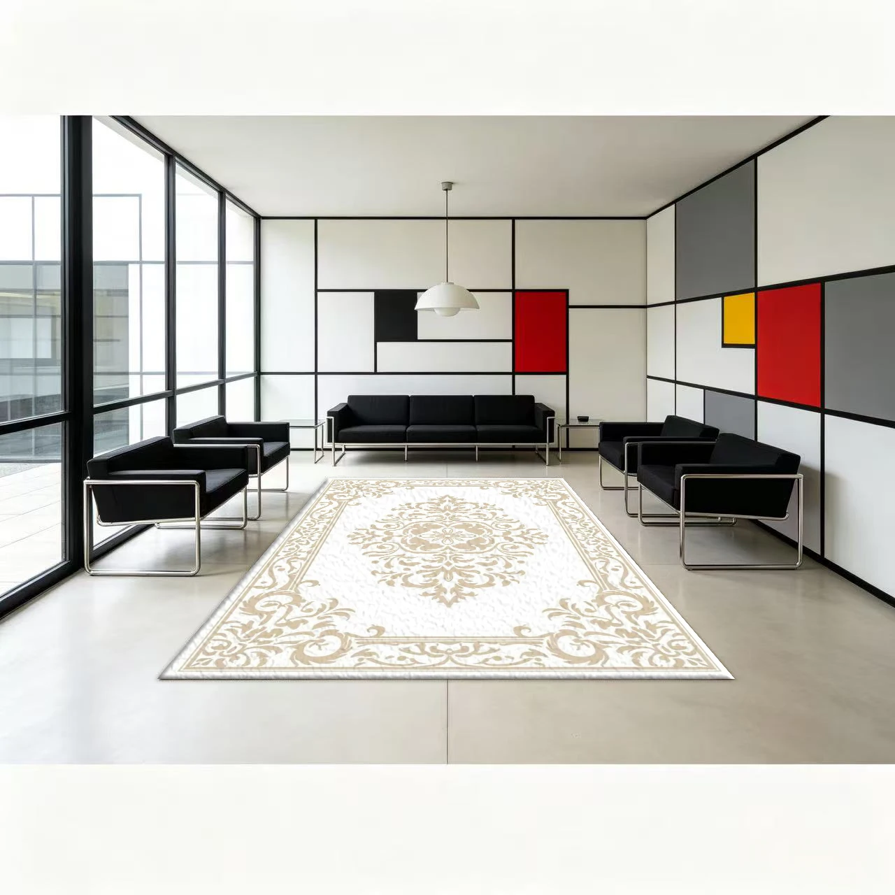 Off-White Vintage Brocade Decorative Carpet, Classic European-Style Printed Carpet, Non-Slip Floor Mat Suitable for Bedroom, Living Room, and Home Decoration