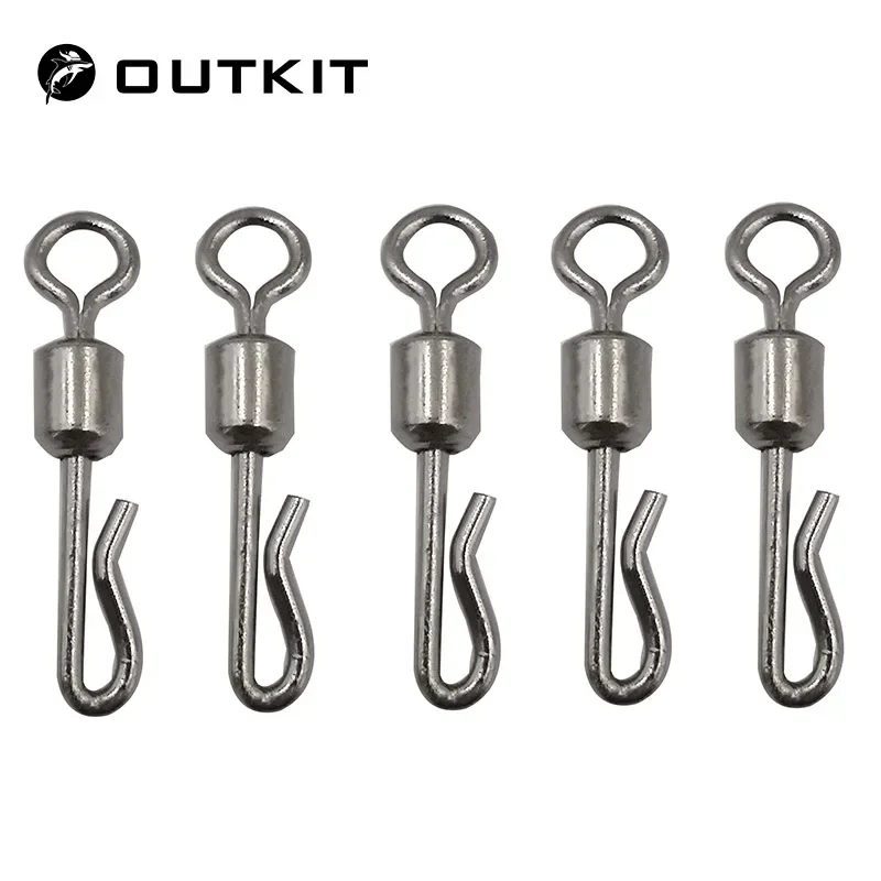 Outhit 50 peças de pesca gira rolamento giratório intertravamento snap tamanho 7/8/10/12 gancho isca conector terminal equipamento giratório pesca