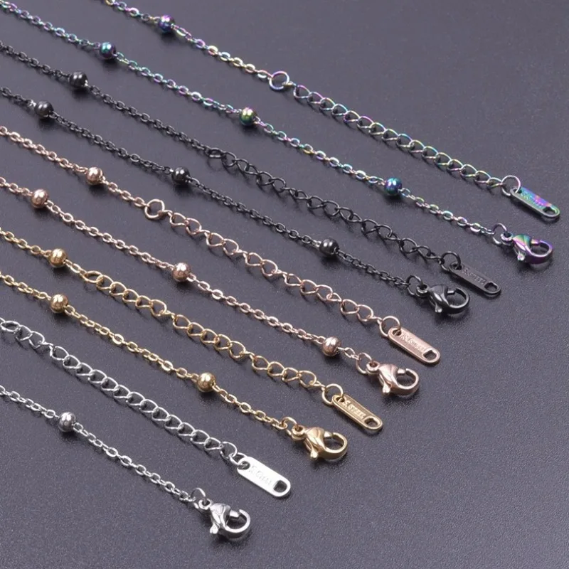 Simple Plated Gold Stainless Steel Bead Collarbone Necklace for Women Men Rose Gold Black Colorful Chain Diy Jewelry Accessories